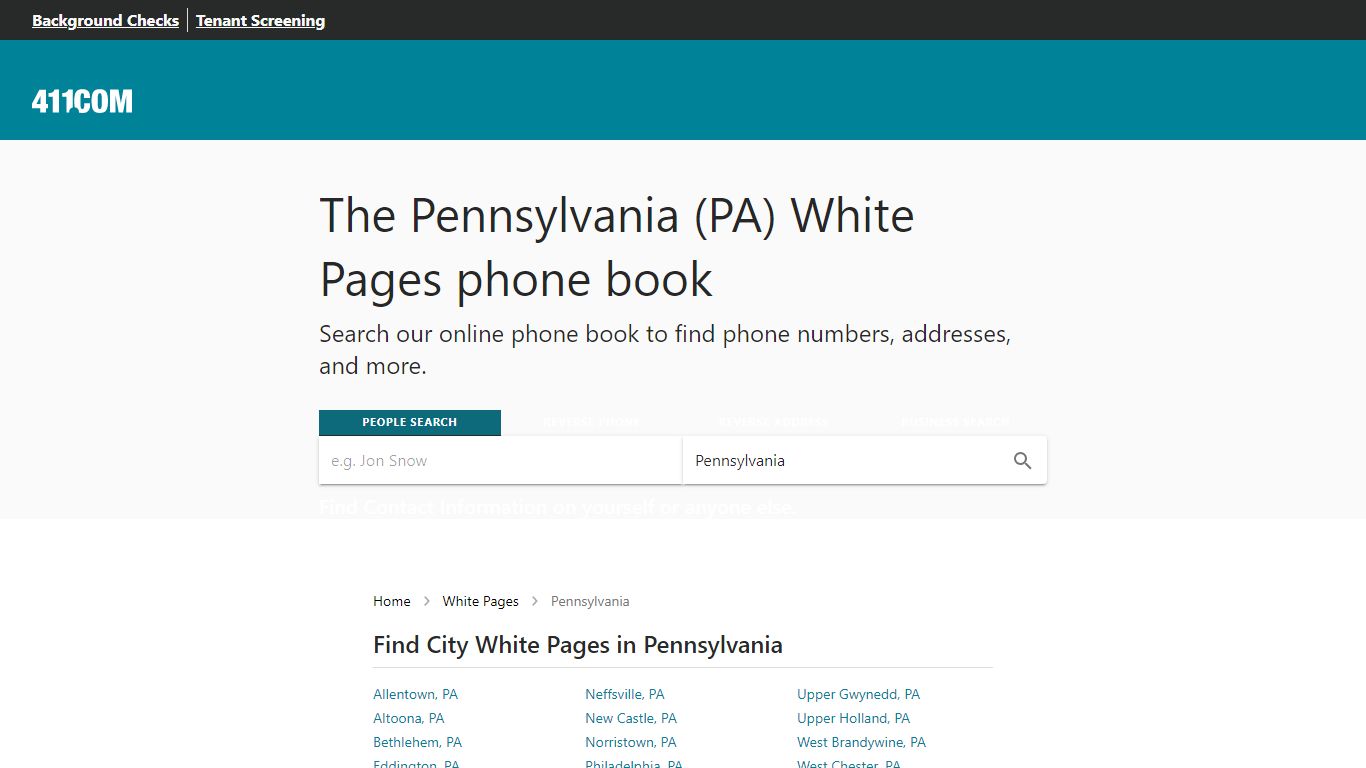 Pennsylvania White Pages - Phone Book & Directory | 411